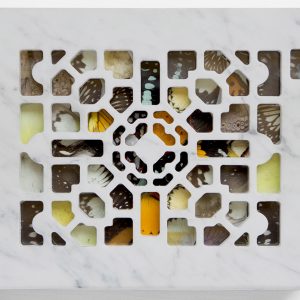 PSICOMANZIA 2, 2017, marmo e ali di farfalle, cm 17,5x22