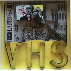 VHS, 2016, cartone inciso, nastro e colori acrilici, cm 50x50
