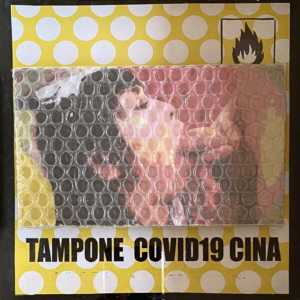 TAMPONE COVID 19 CINA, 2019, acrilico su cartone e pluriball, cm 24X25